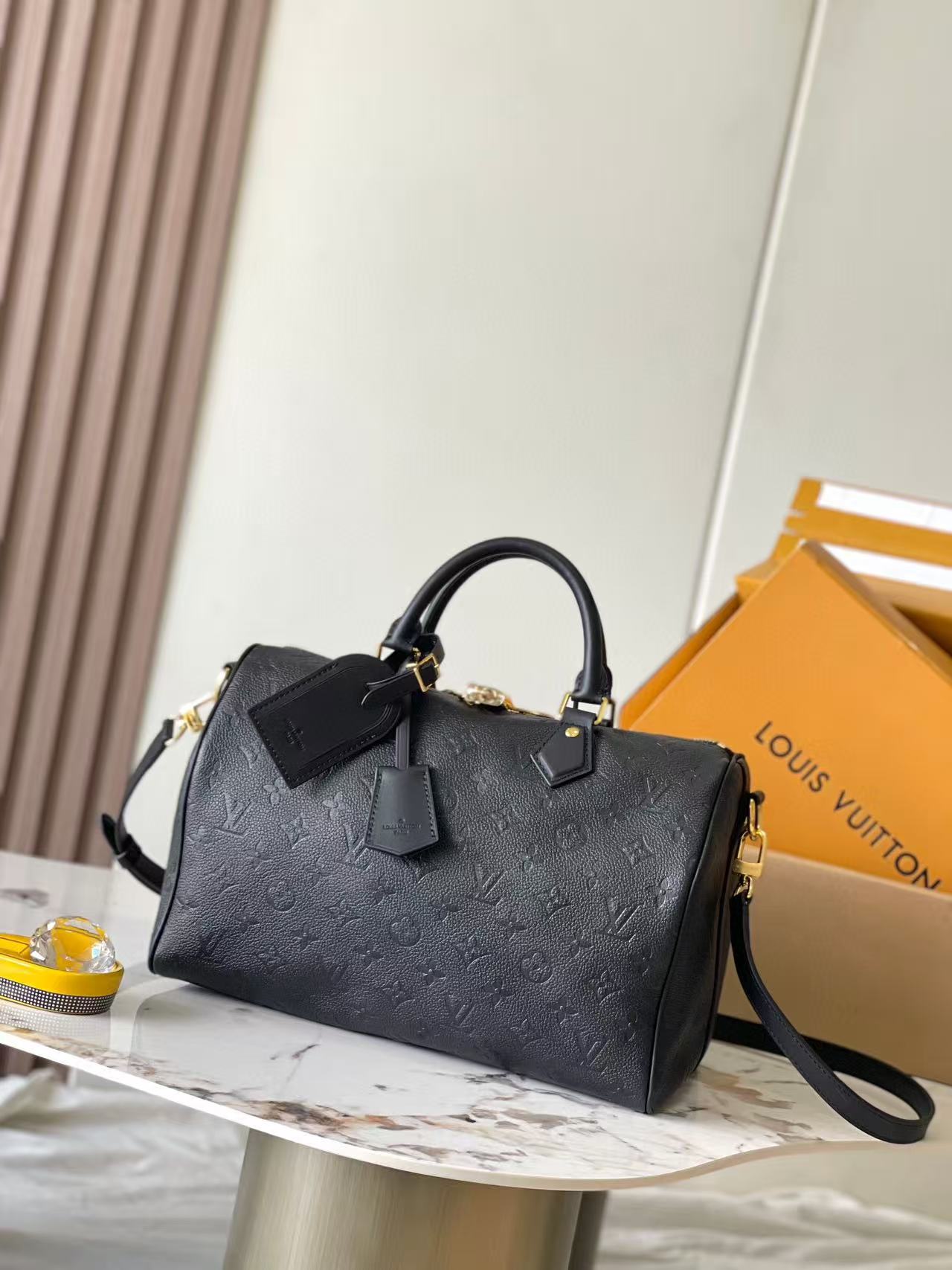 LV M47186 Speedy Soft 30 Monogram Empreinte Leather