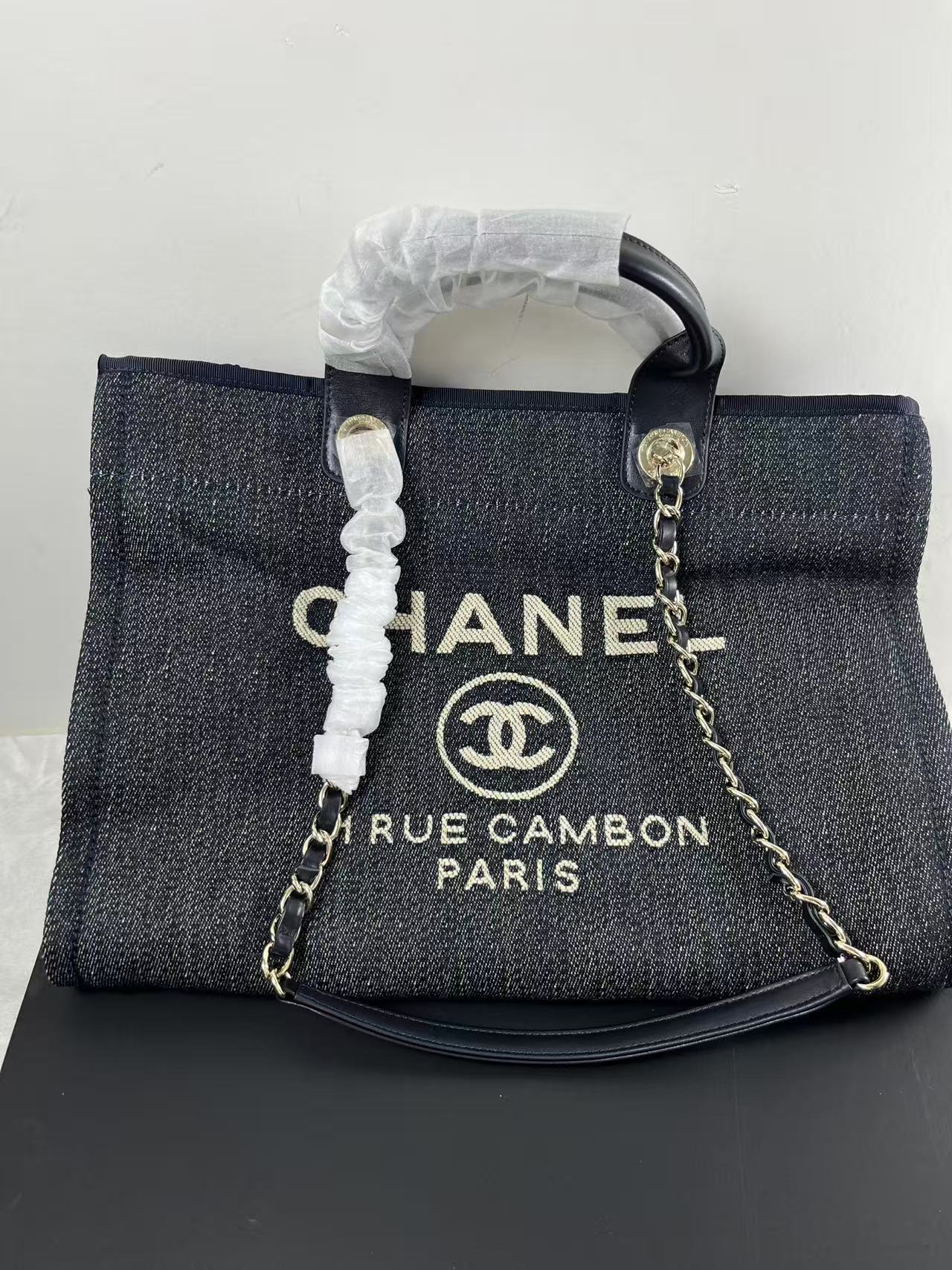 2 Jun ABQ  Chanel Black Canvas Large Deauville Tote Bag