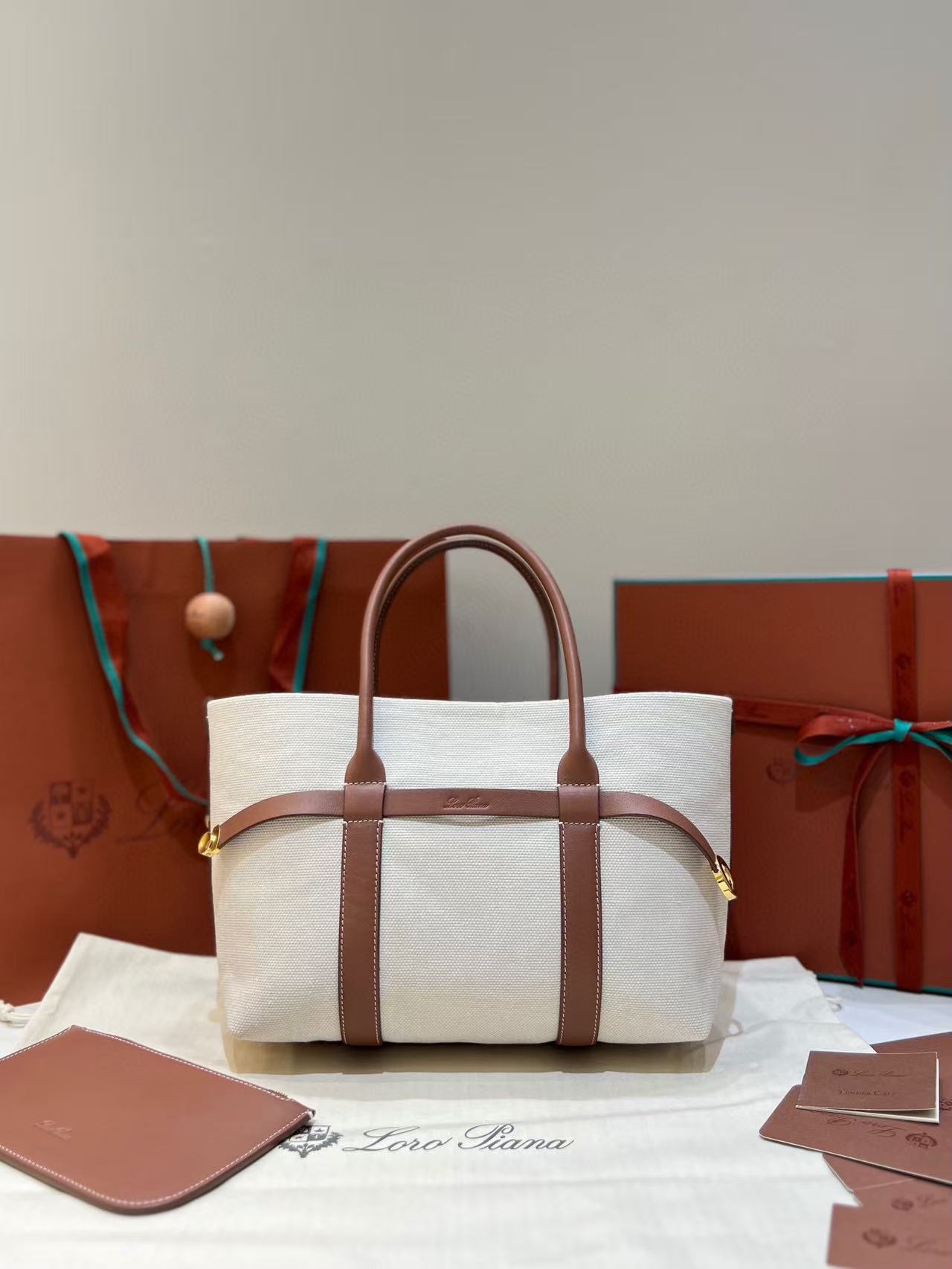 Loro Piana Women's Natural Ghiera Small Leather-Trimmed Canvas Tote