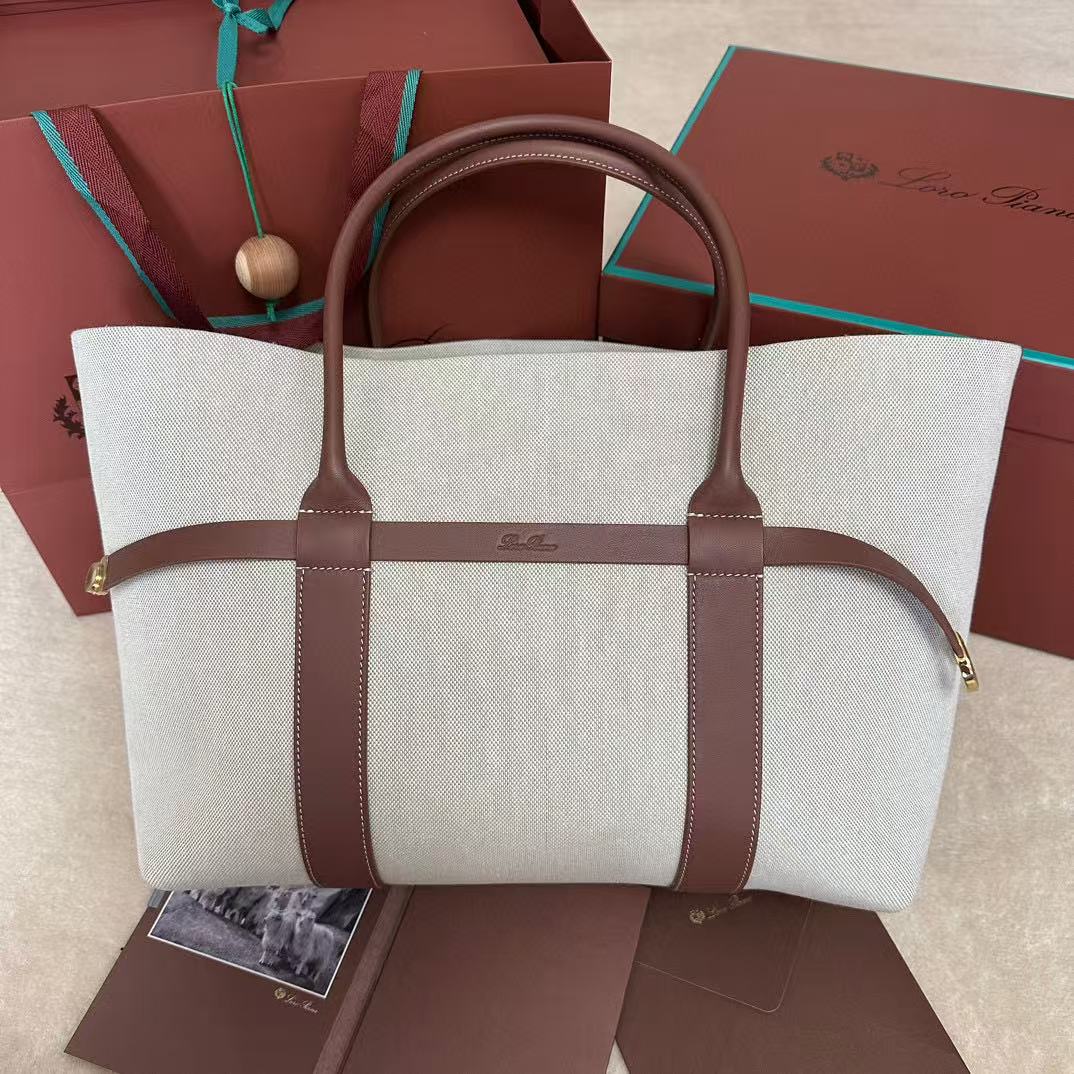 Loro Piana Women's Natural Ghiera Small Leather-Trimmed Canvas Tote HandBag