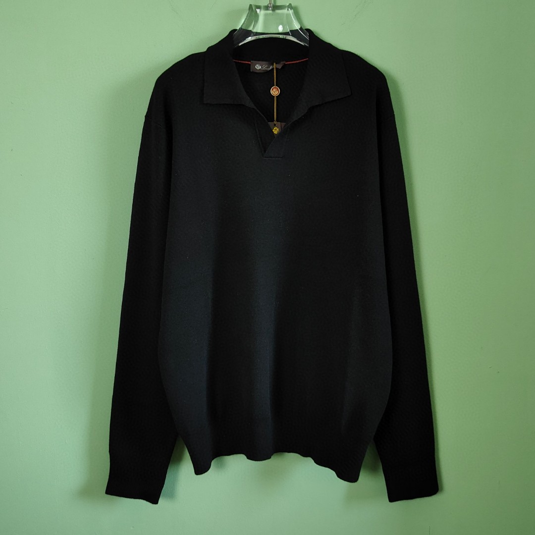 Loro Piana Long-Sleeve Cotton Mesh-Stitch Johnny-Collar Sweater-Polo For Men