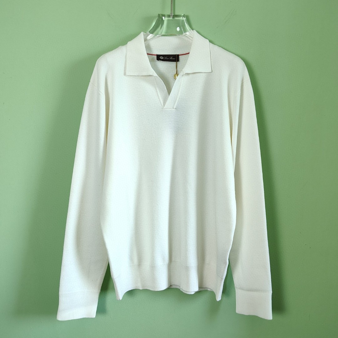 13 Jun ABF Loro Piana Long-Sleeve Cotton Mesh-Stitch Johnny-Collar Sweater-Polo For Men