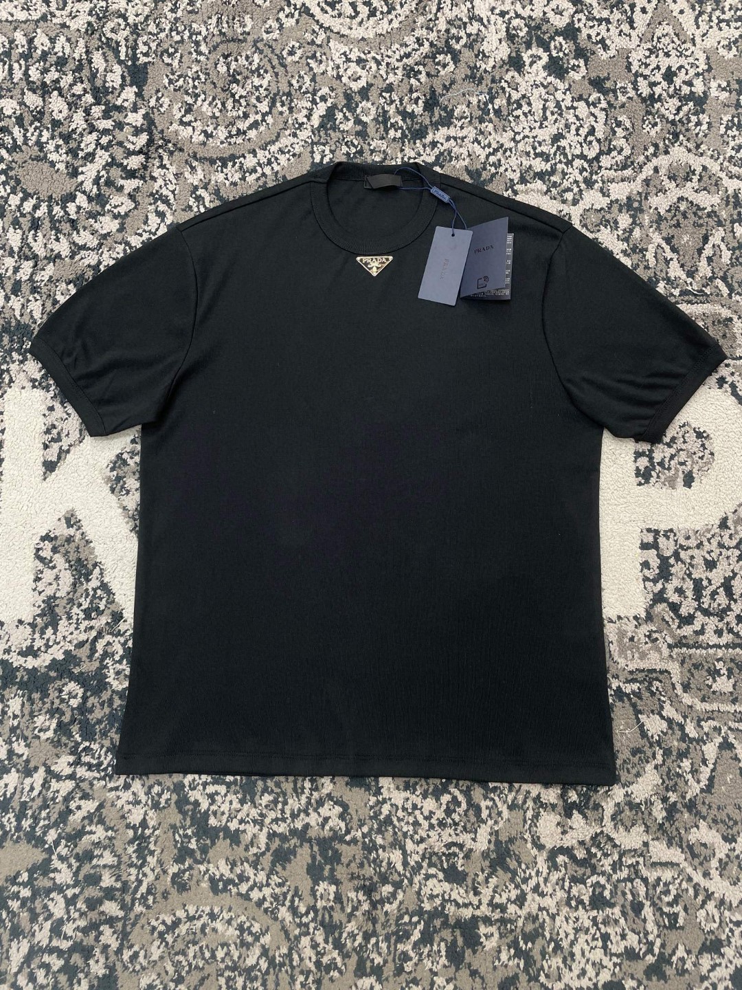 Prada Metal Logo Plate Black T-Shirt