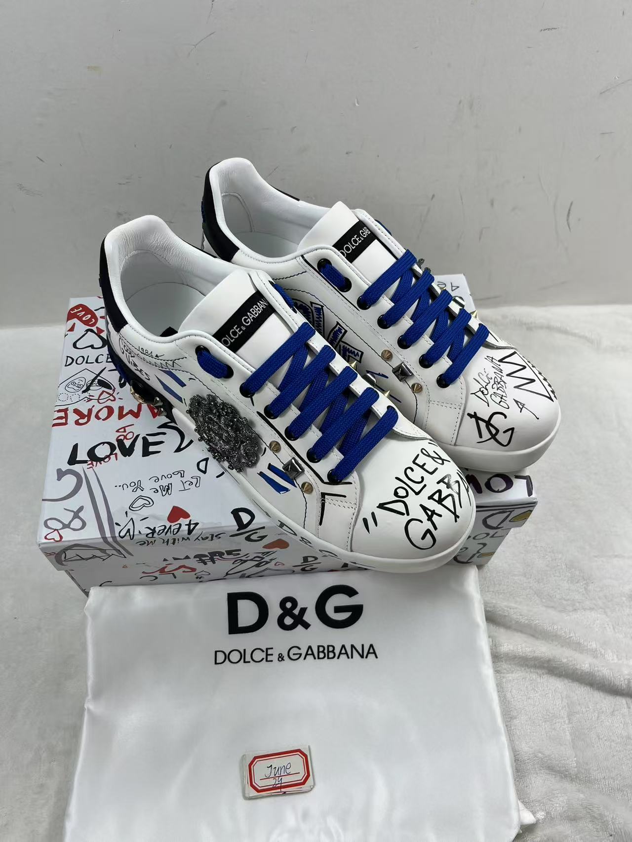 30 Jun ABQ  Dolce & Gabbana Calfskin Portofino sneakers with patch in Multicolor for Men