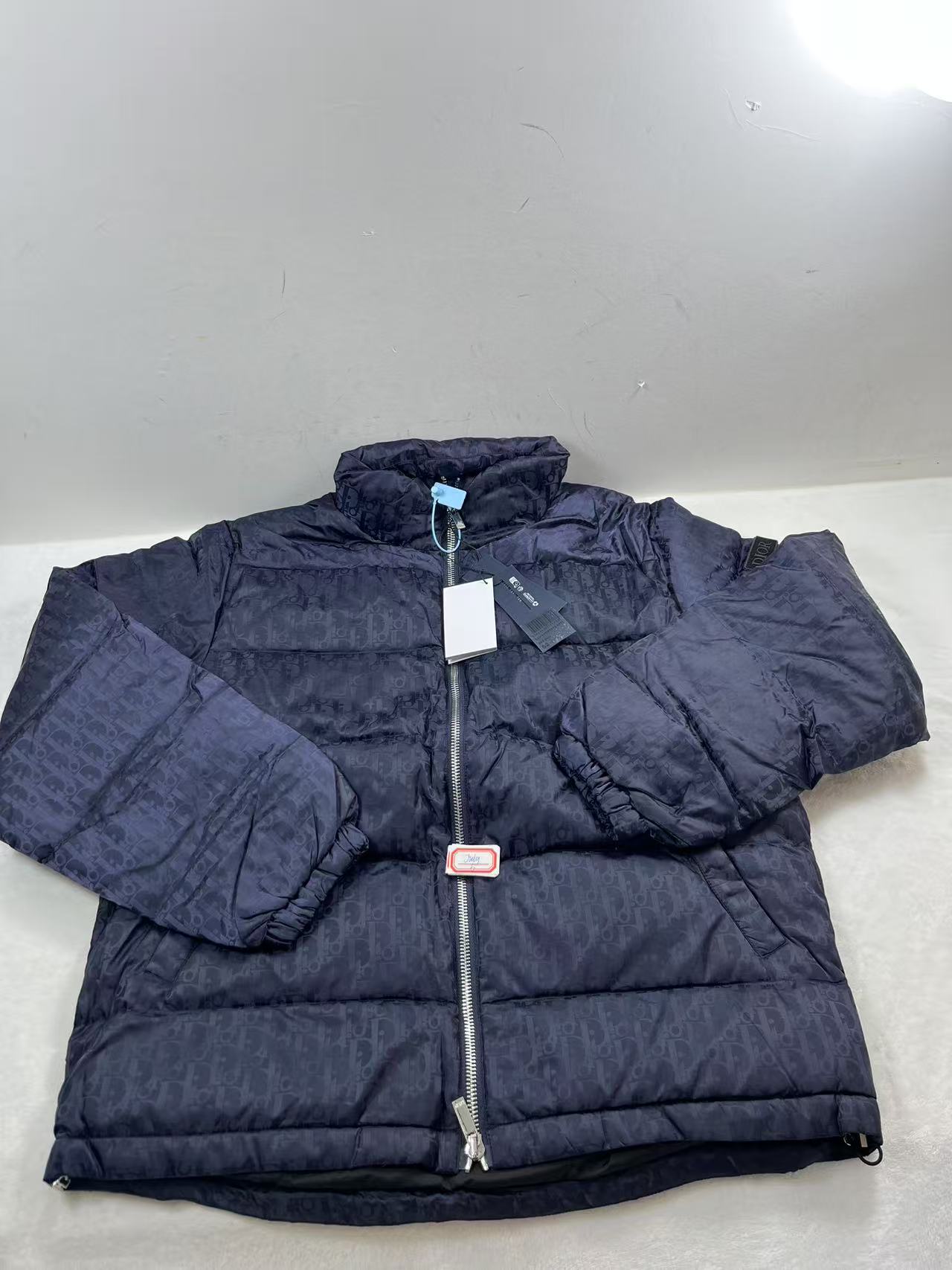 Christian Dior Blue Oblique Printed Down Puffer Jacket