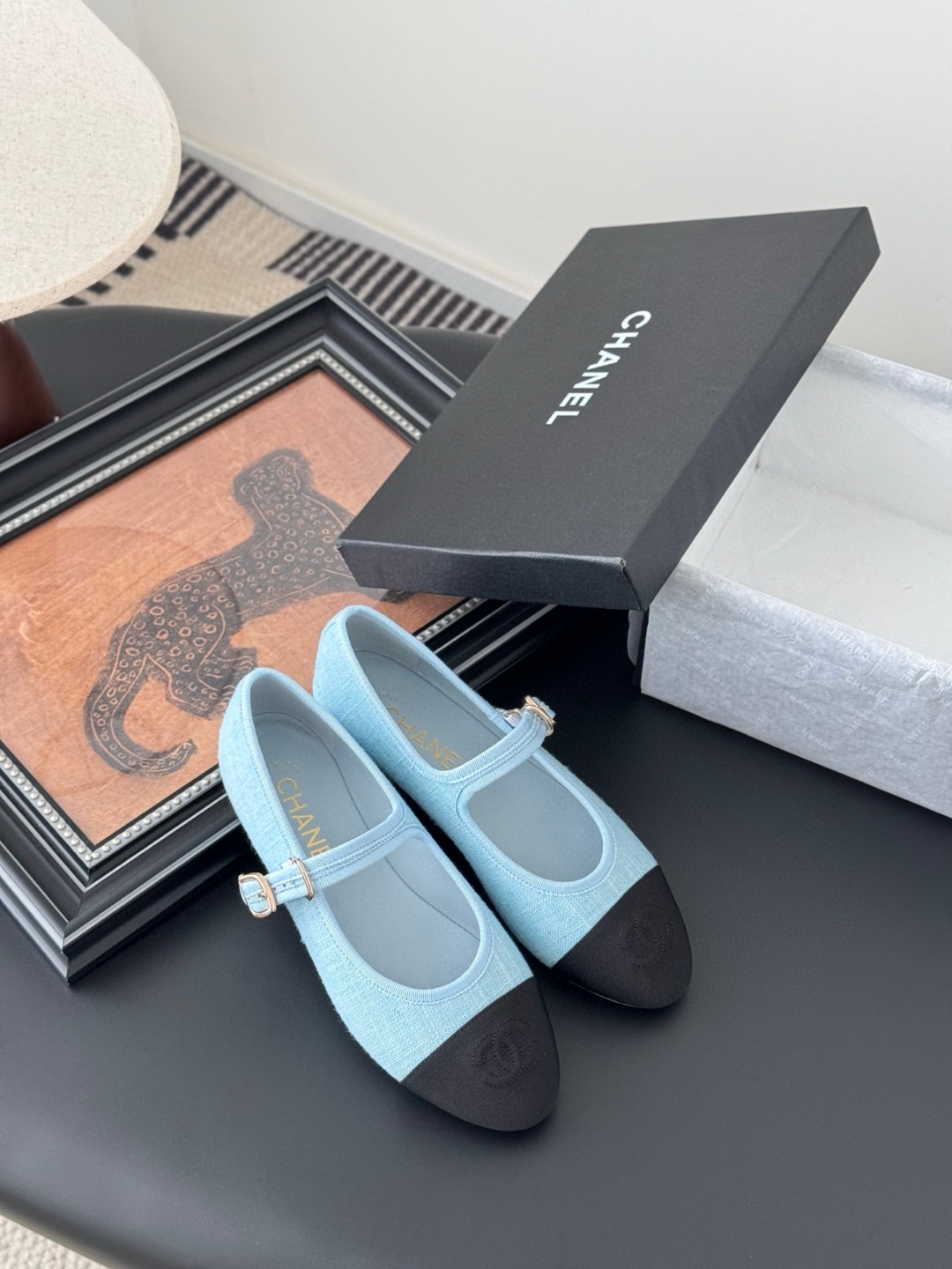 10 July ABF Chanel Light Blue And Black Mary Jane Flat shoes