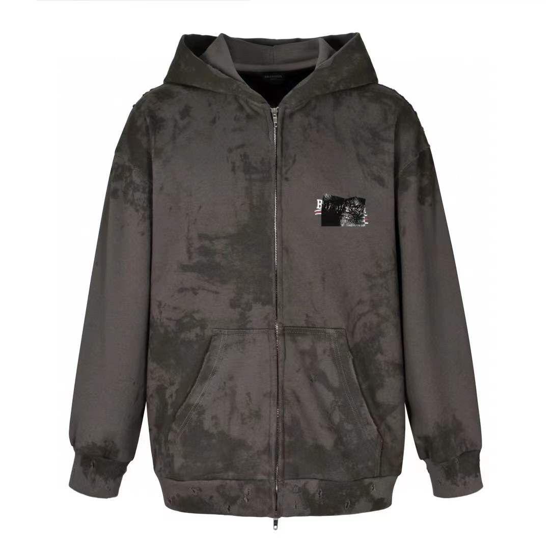 Balenciaga Destroyed Mud Gaffer Zipup Hoodie