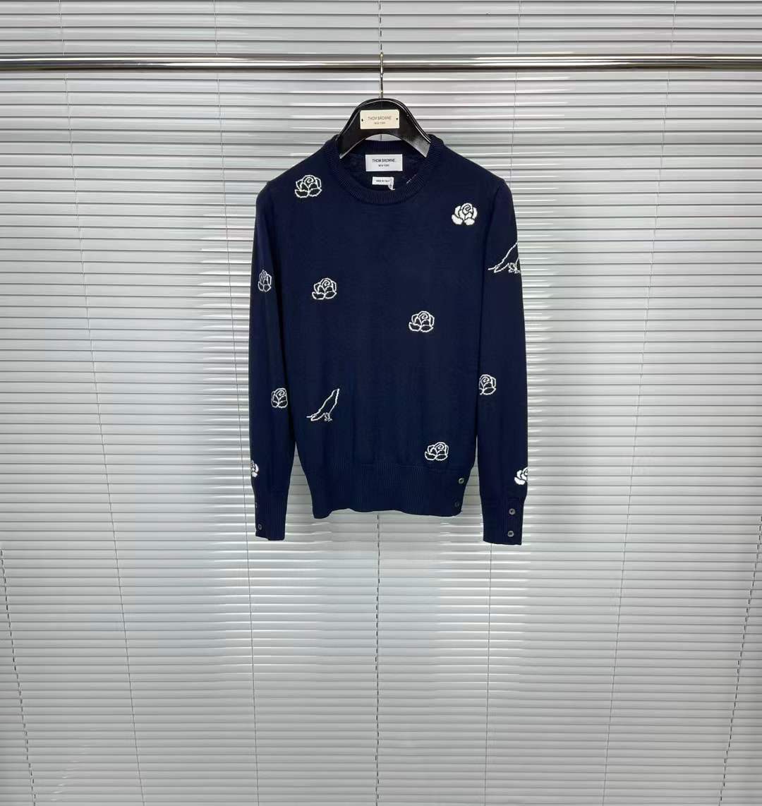 Thom Browne 4-Bar Intarsia Cardigan Blue