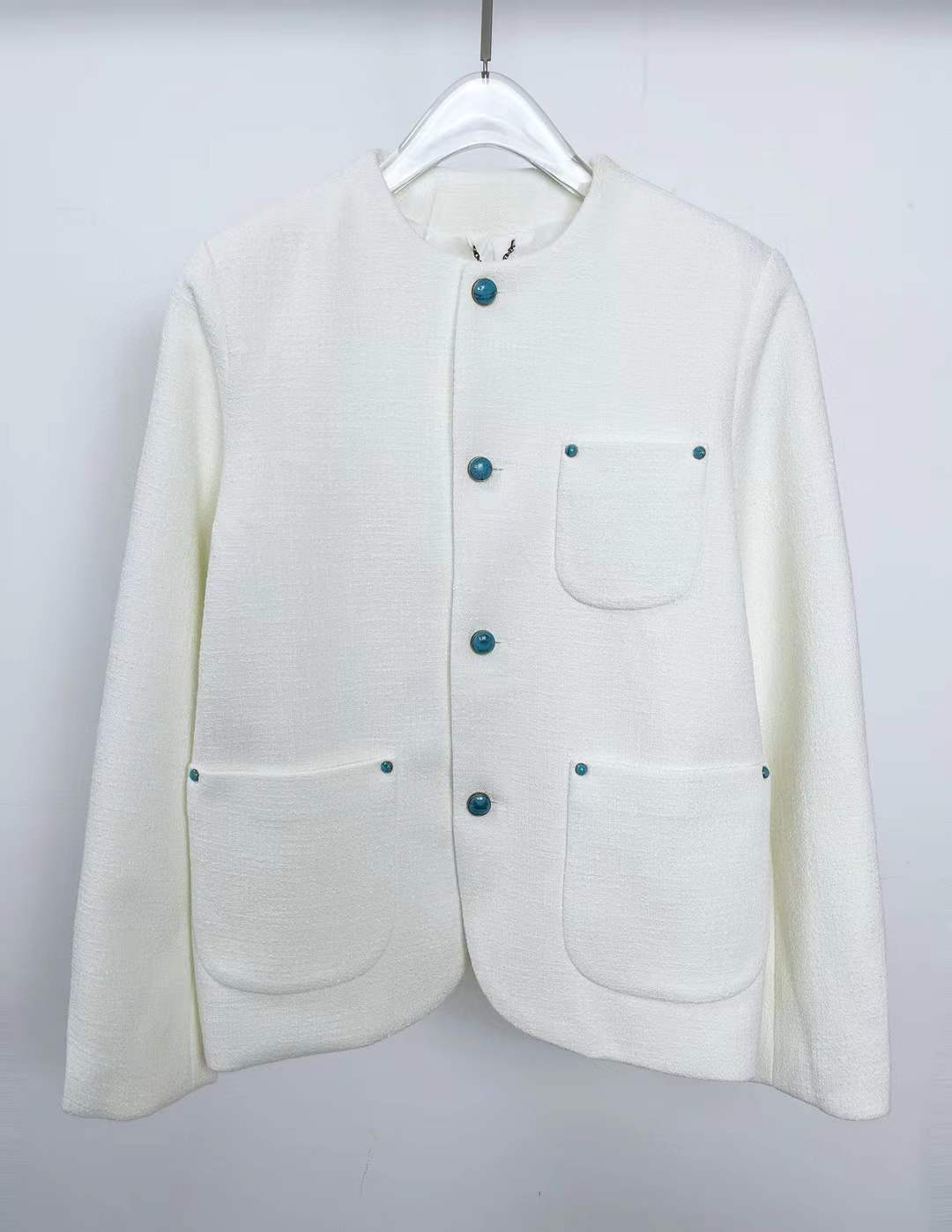 LV Newest Solid Collarless Single Breast Jacket White