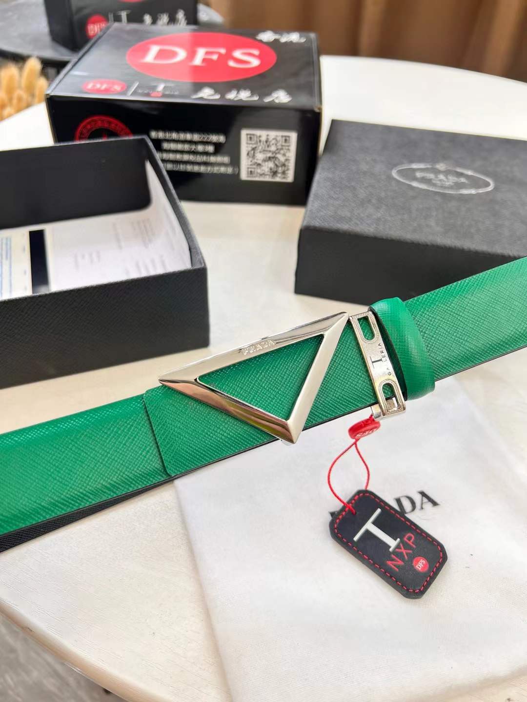 Prada Belt Green triangular buckle