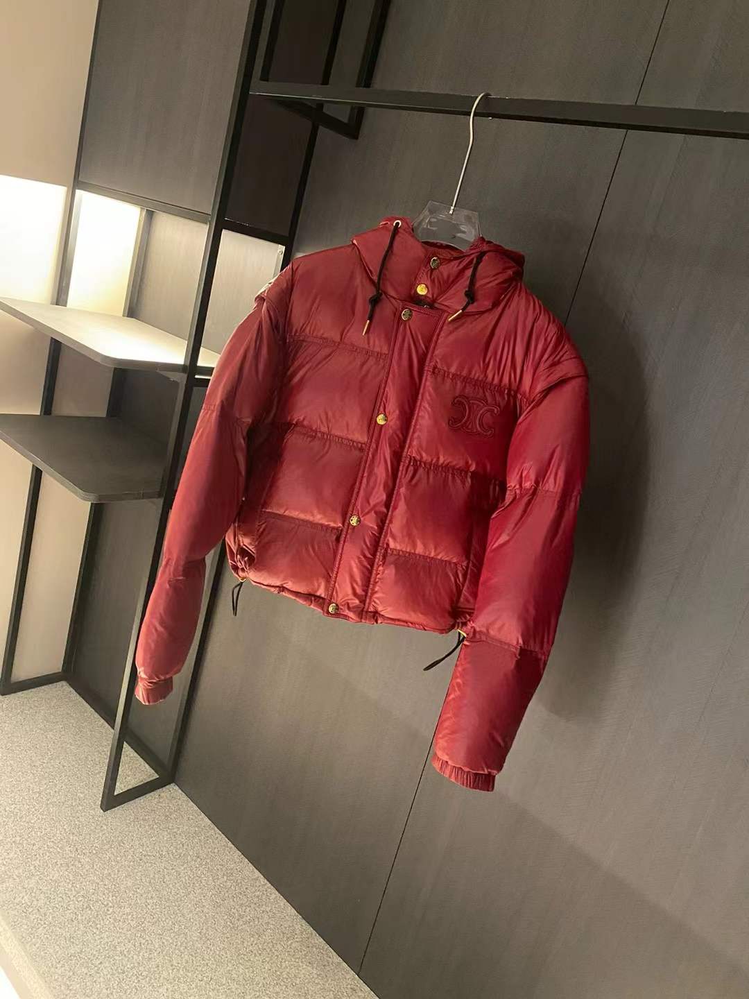 Celine Cropped triomphe down jacket Red