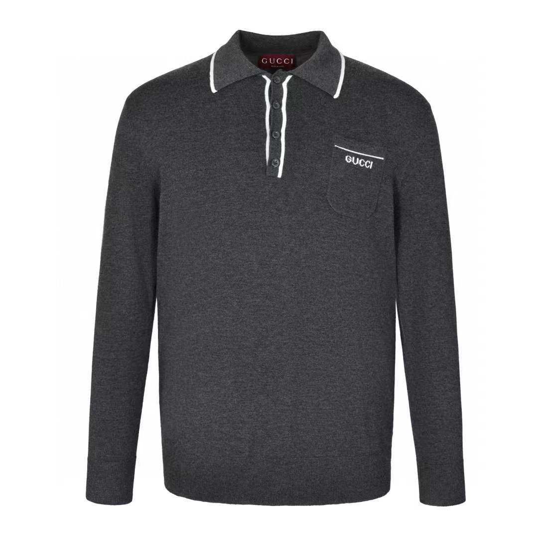 Gucci Knit Wool Polo Shirt Black
