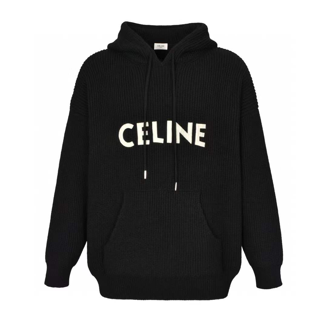Celine Hooded Sweater in Ribbed Wool Black
