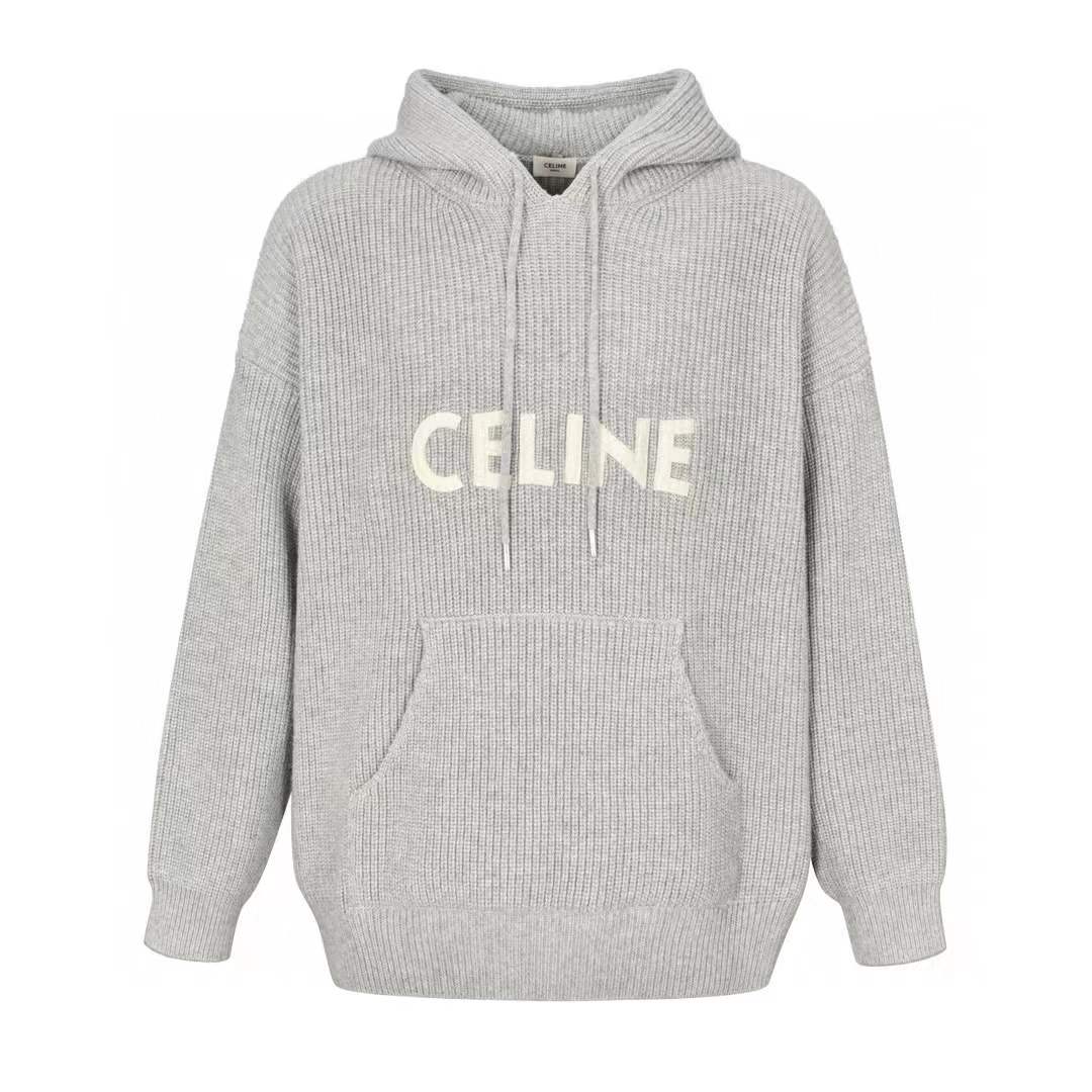 Celine Hooded Sweater In Ribbed Wool White