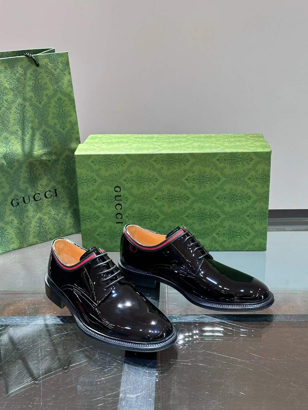 Gucci Web Lace Up Black Leather