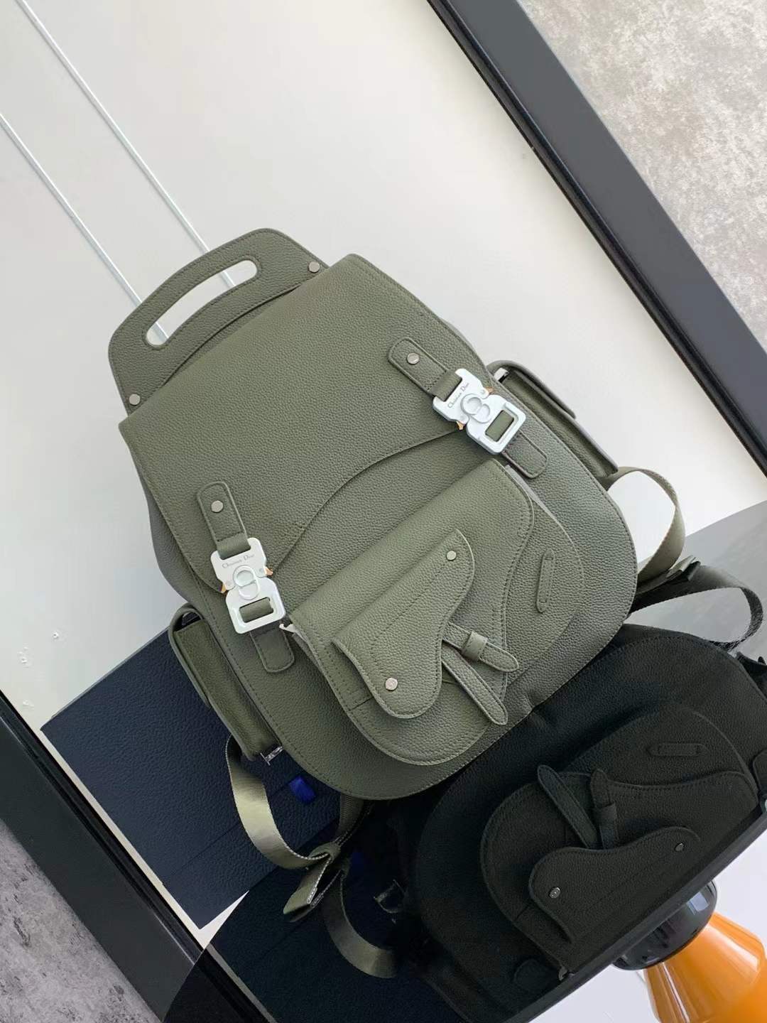 Christian Dior Khaki Green Leather Maxi Gallop Backpack