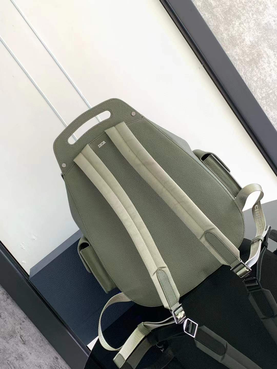 Christian Dior Khaki Green Leather Maxi Gallop Backpack