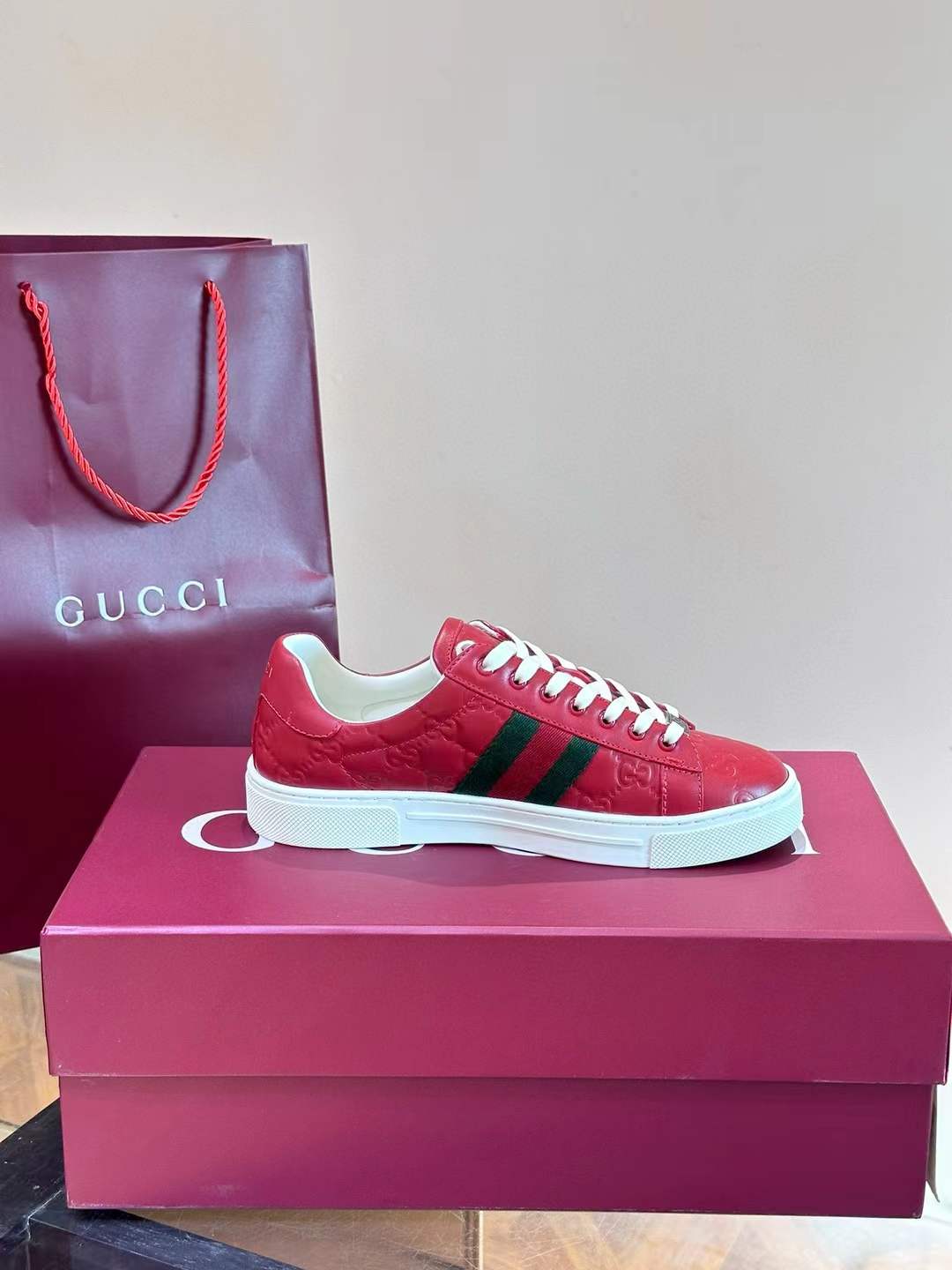 Gucci Ace trainer Rosso Ancora GG leather Women's