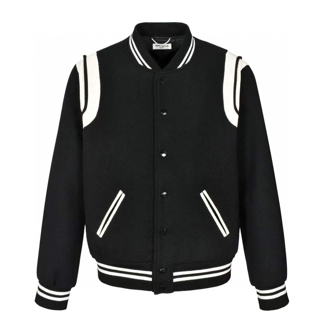 Saint Laurent Paris Black/White Wool Bomber Jacket