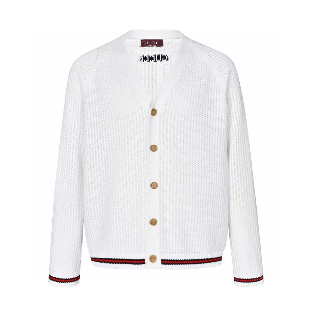 Gucci Cotton knit cardigan with Web in white