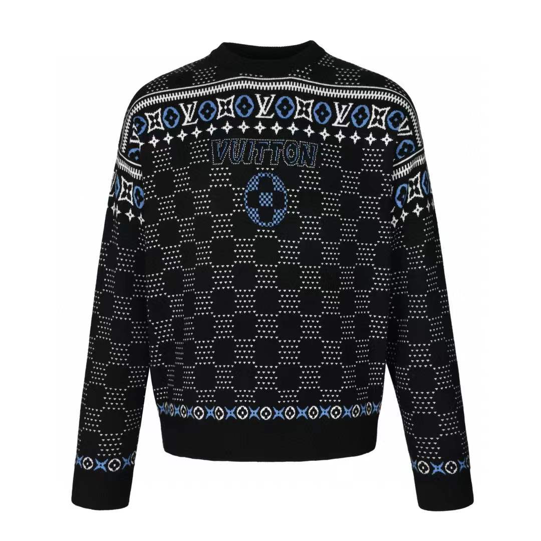 LV Jacquard Wool Pullover Men Black