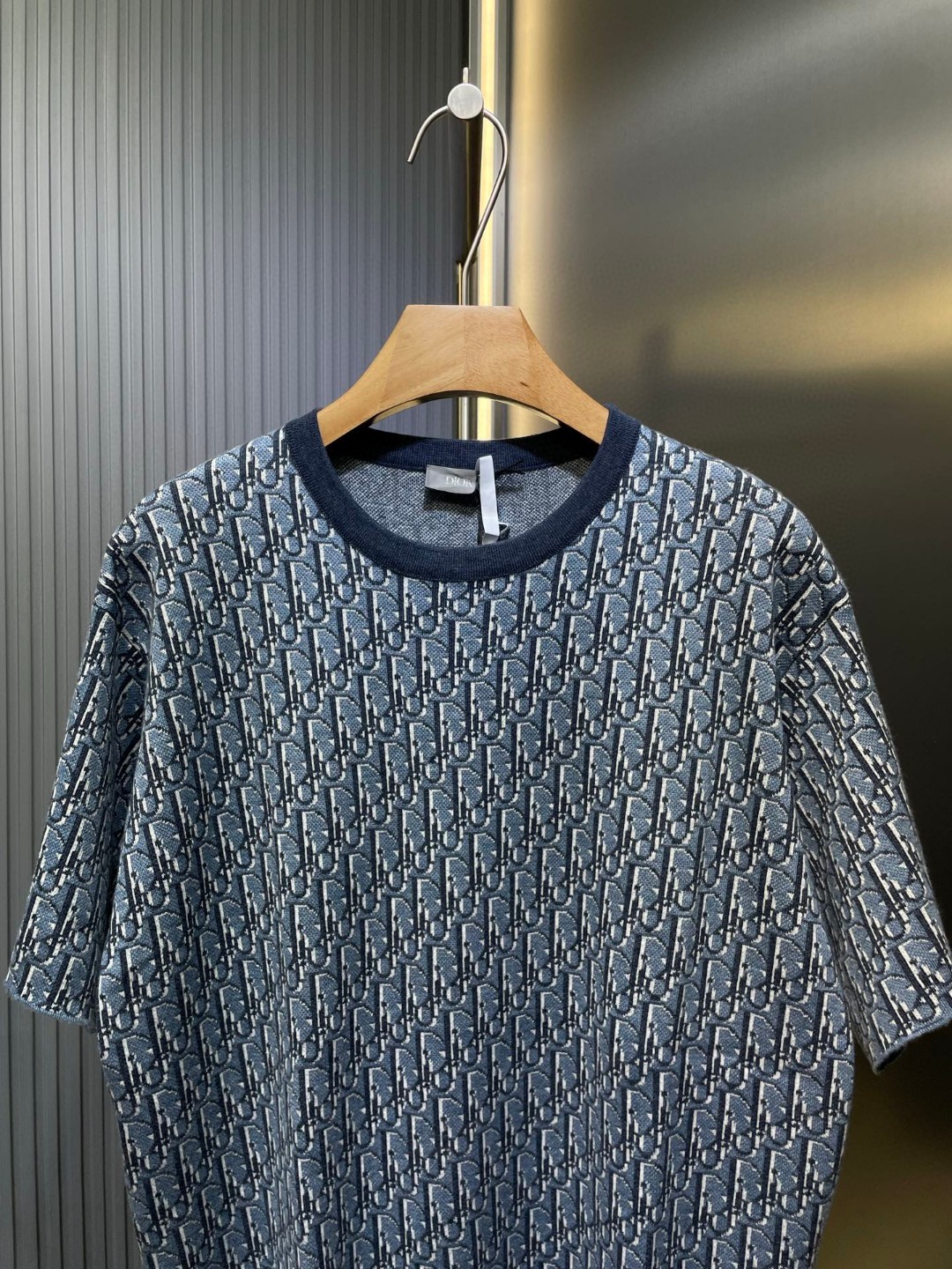 Dior Oblique T-Shirt Relaxed Fit Blue Cotton Jacquard
