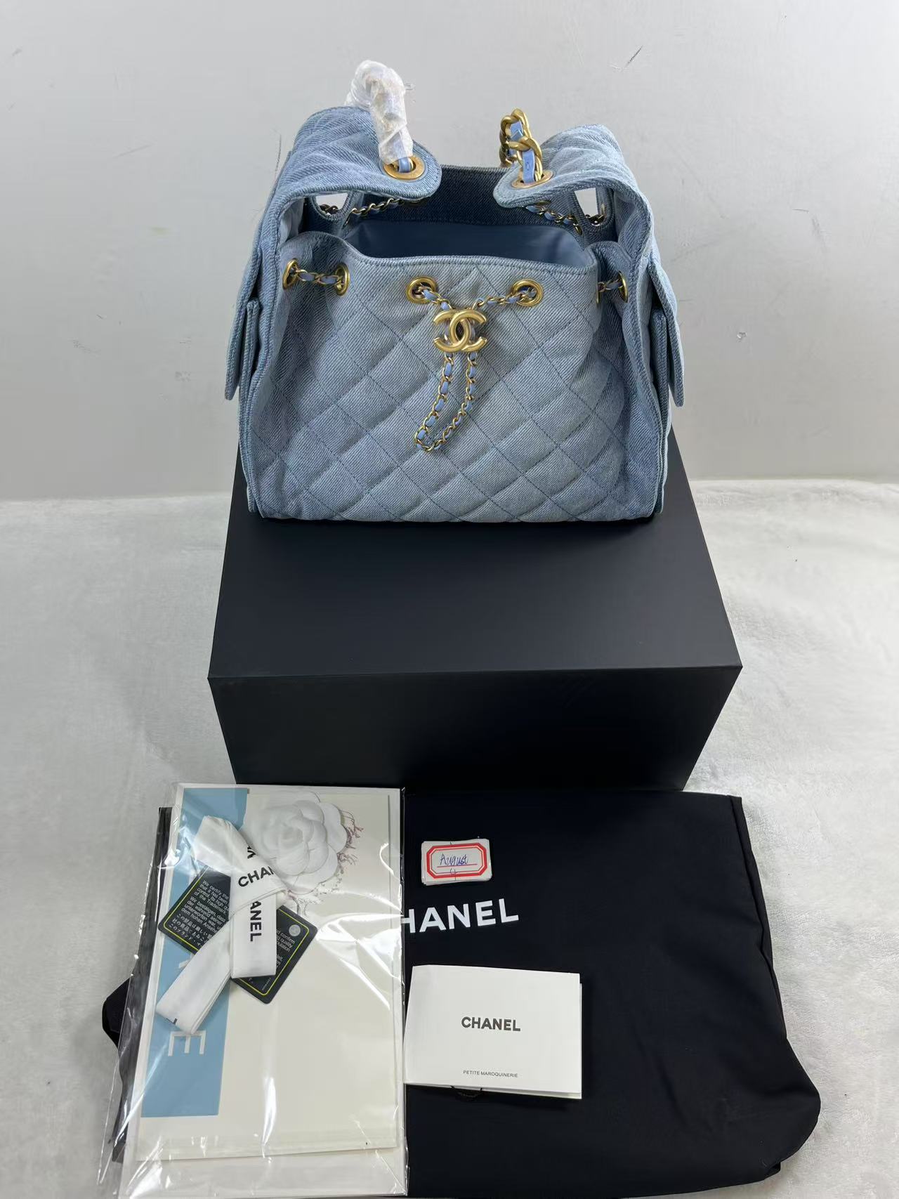 CHANEL 25 Small Handbag  Washed Denim & Gold-Tone Metal  Blue