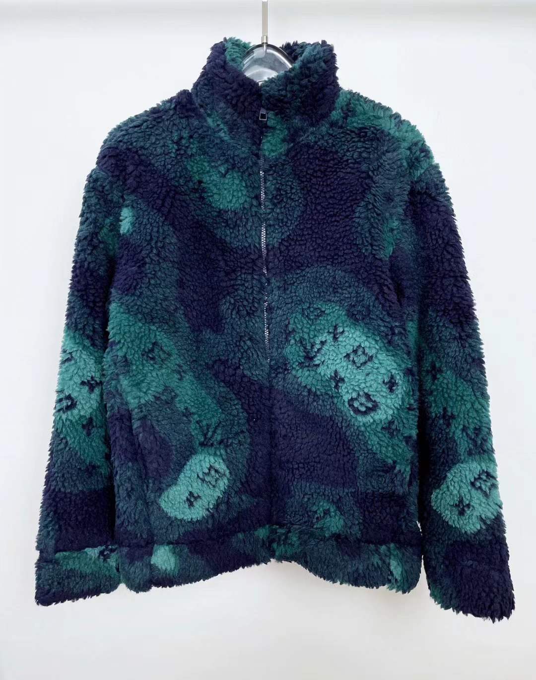 LV Camo Monogram Fleece Zip Up Jacket