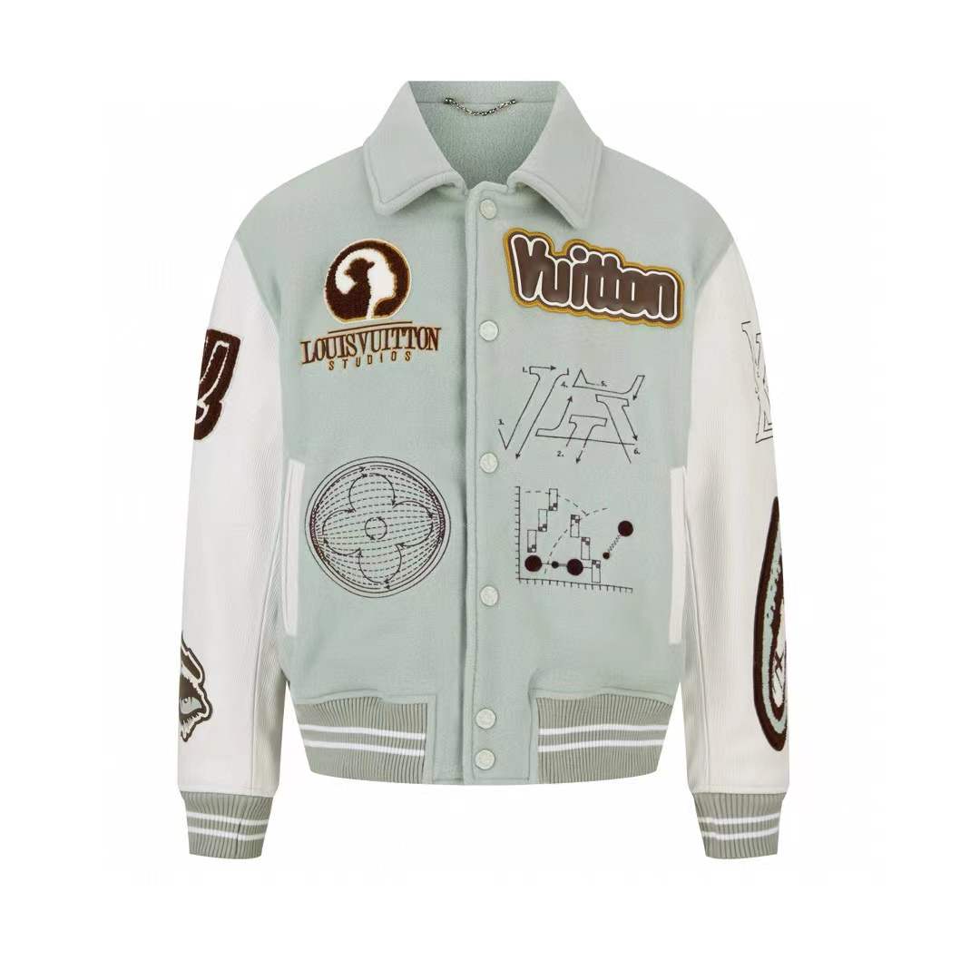 LV Embroidered Single-Row Baseball Jacket