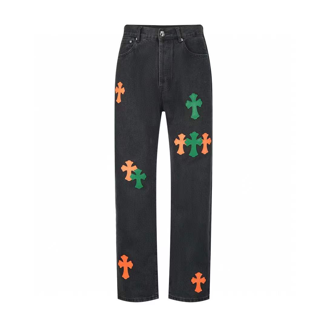 Chrome Hearts Trendy Leopard Cross Logo Black Jeans
