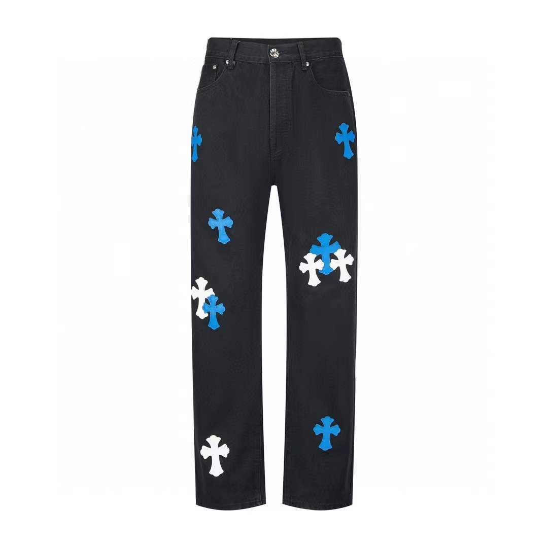 Chrome Hearts Blue & White Cross Patch Jeans