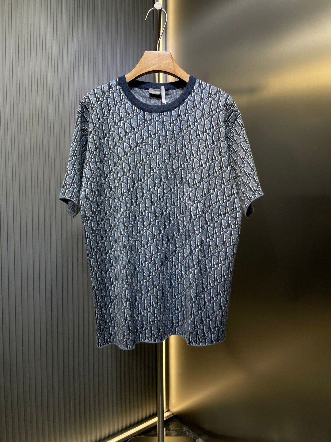 Dior Oblique T-Shirt Relaxed Fit Blue Terry Cotton Jacquard