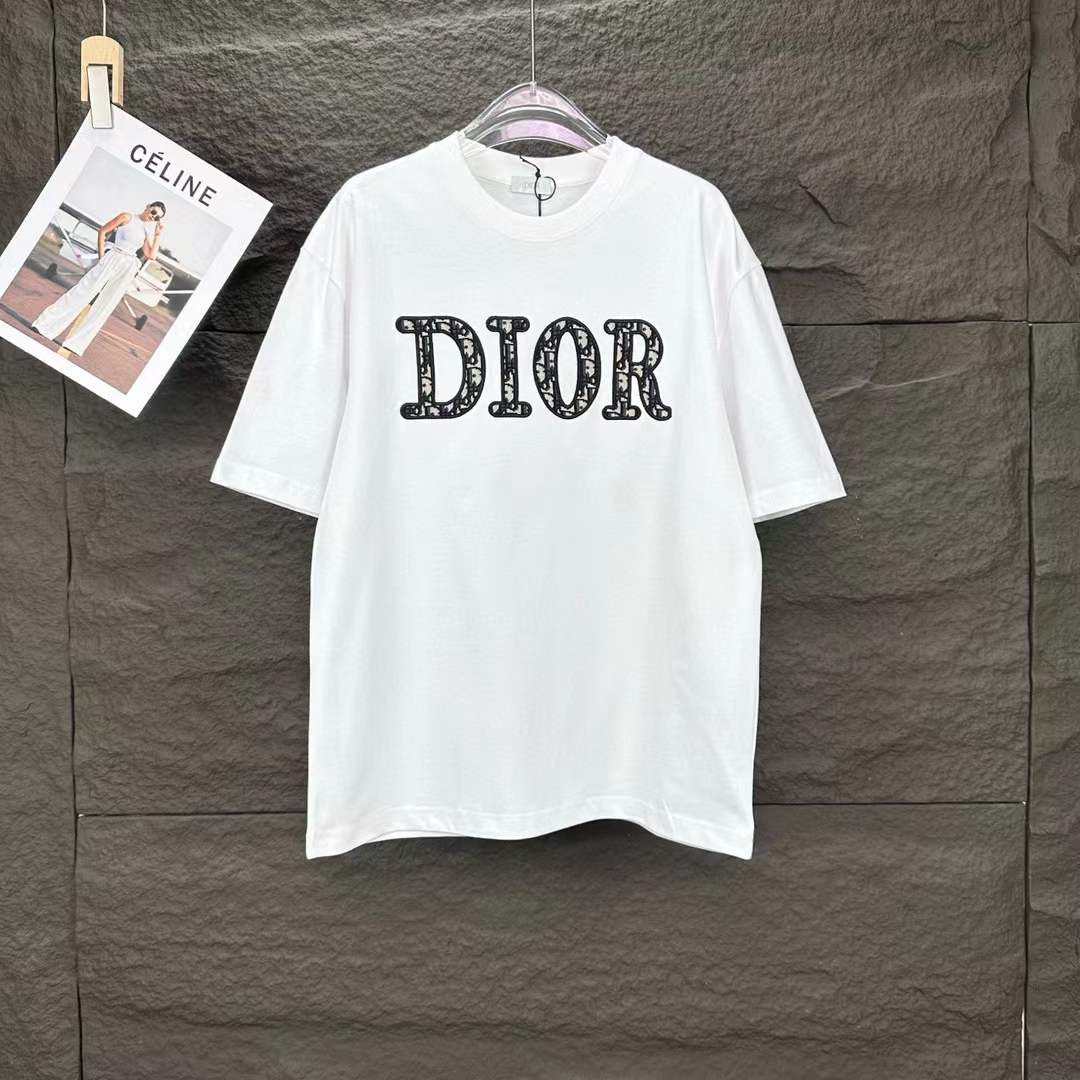 CHRISTIAN DIOR  WHITE DROP SHOULDER LOGO PRINT T-SHIRT