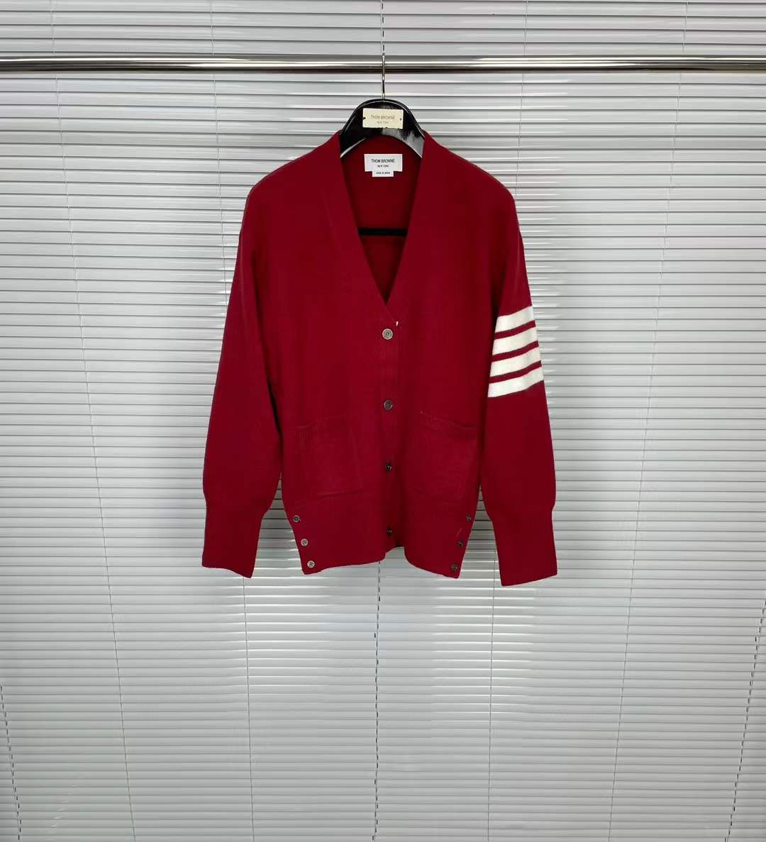 Thom Browne Women's Four-button Wool Knitted Cardigan Crew Neck Slim-fit Sweater