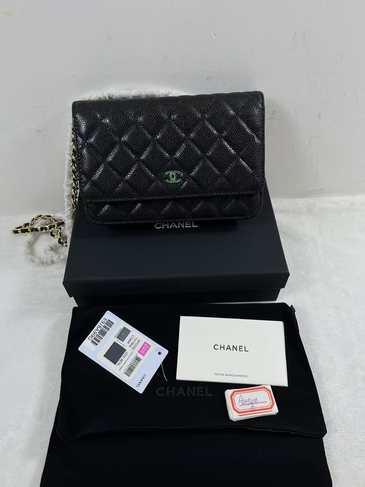 Chanel Classic Chain Black Wallet 19cm with gold hardware