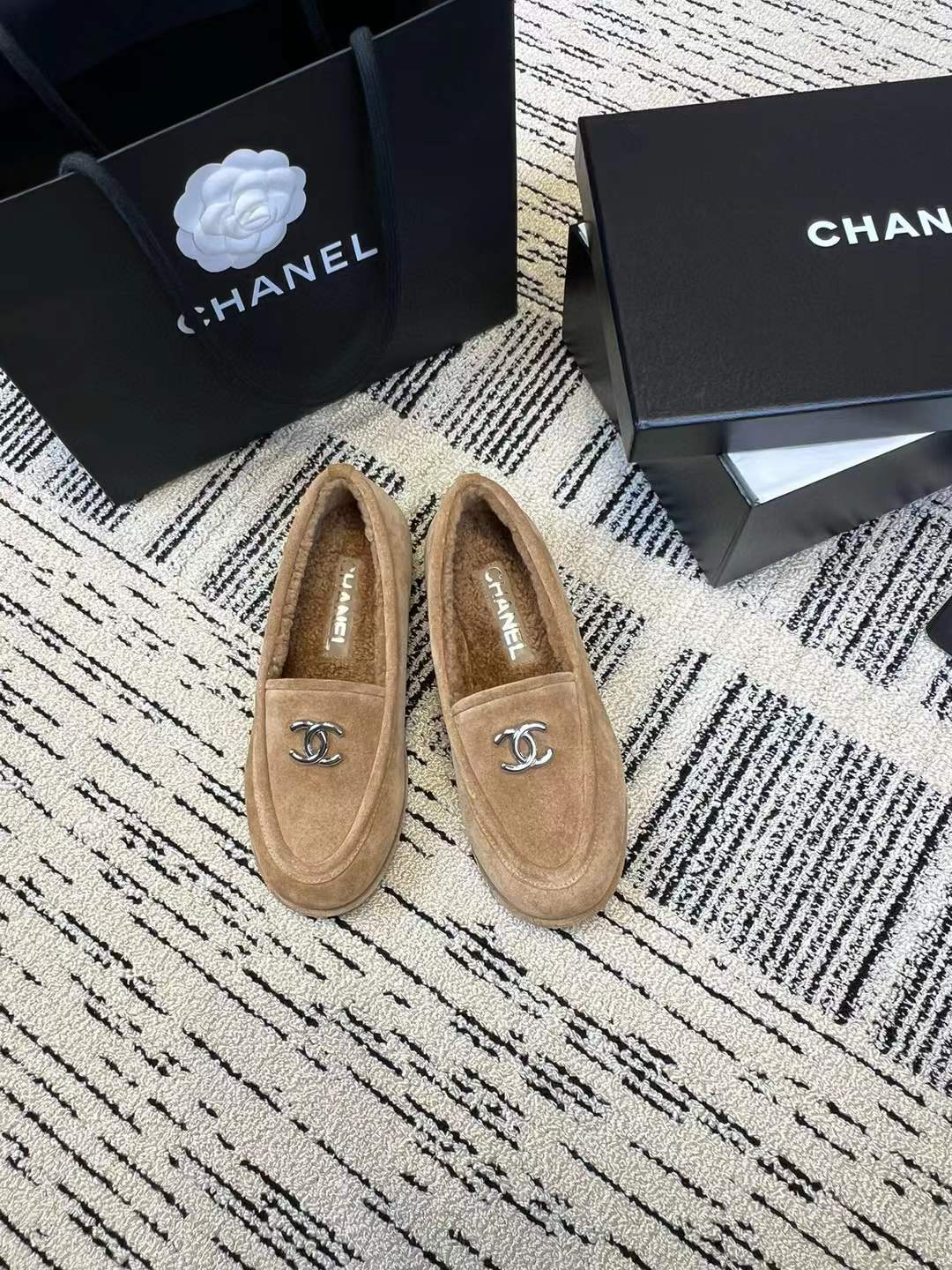 Chanel Suede Beige Calfskin CC Loafer
