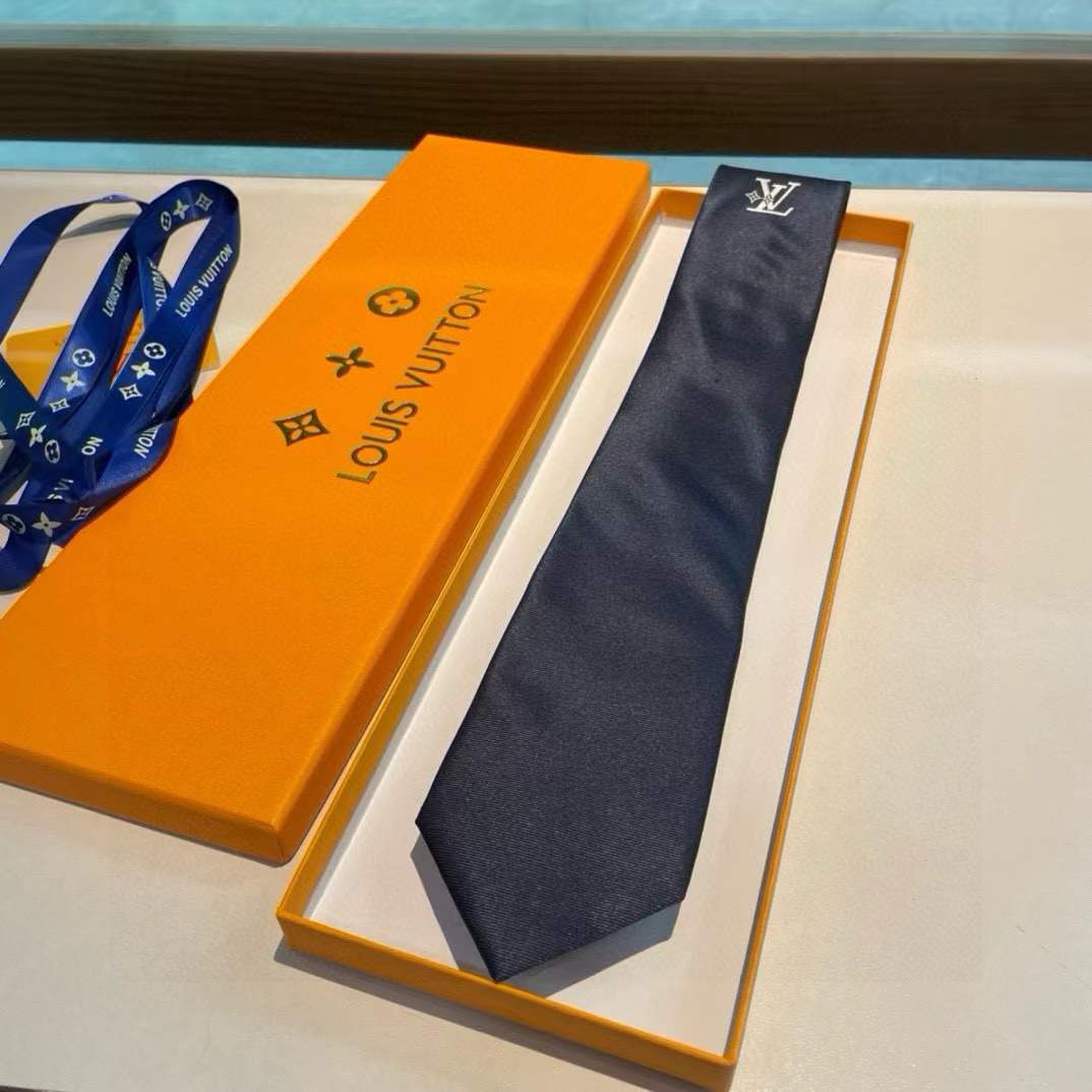 LV Dark Blue Solid Silk Tie