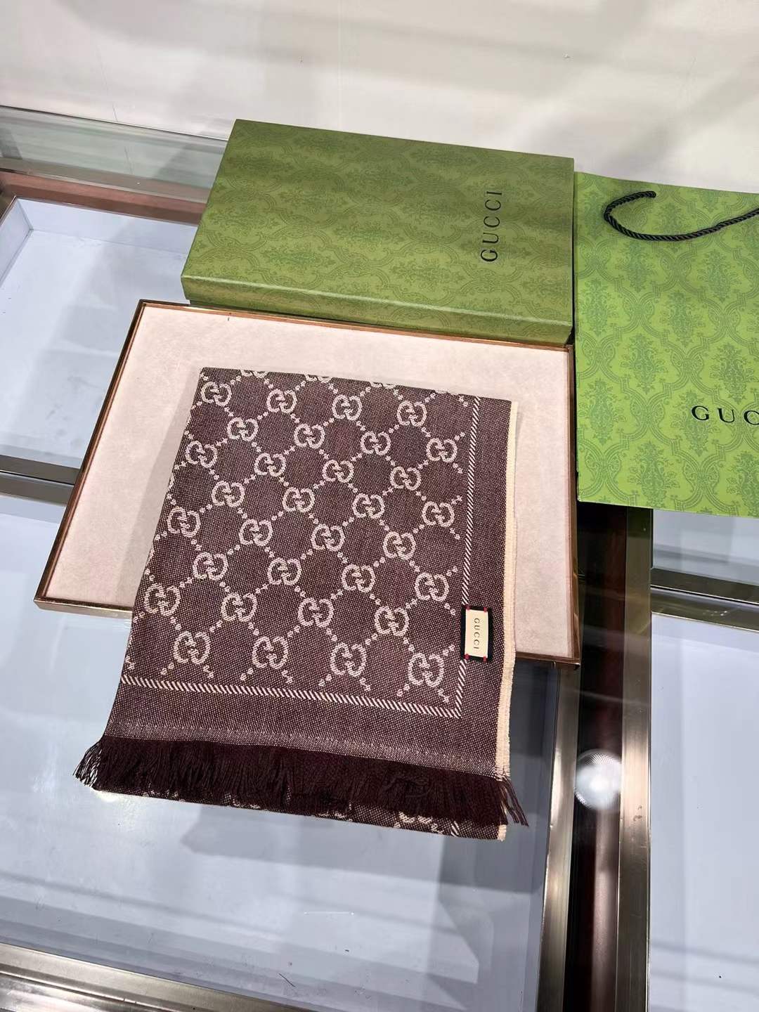 Gucci Wool Scarf in Brown