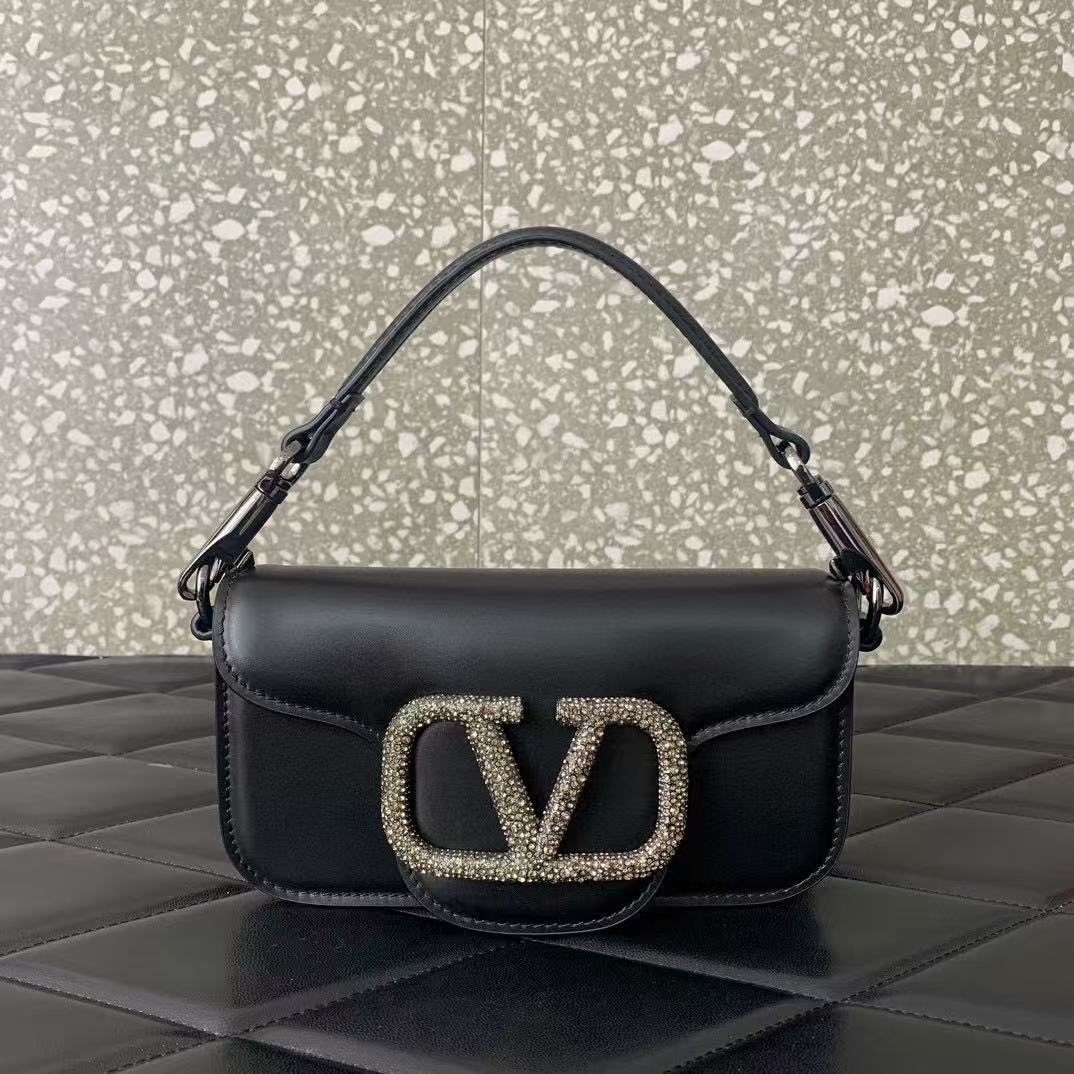 VALENTINO GARAVANI LOCA SMALL SHOULDERBAG WITH JEWEL LOGO Black bag