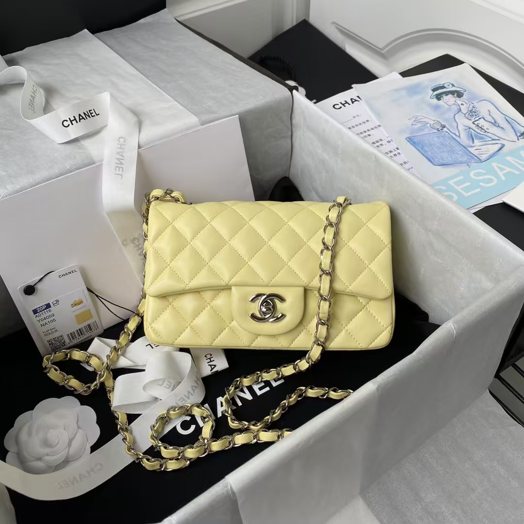 Chanel Classic flap bag yellow 20cm