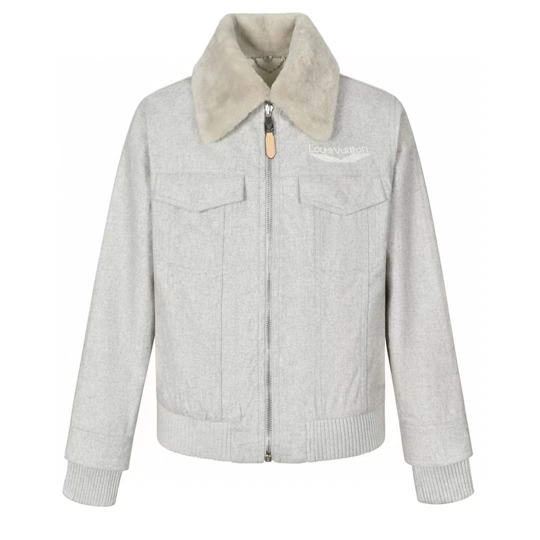 LV Pearl Embroidered Collar Jacket grey