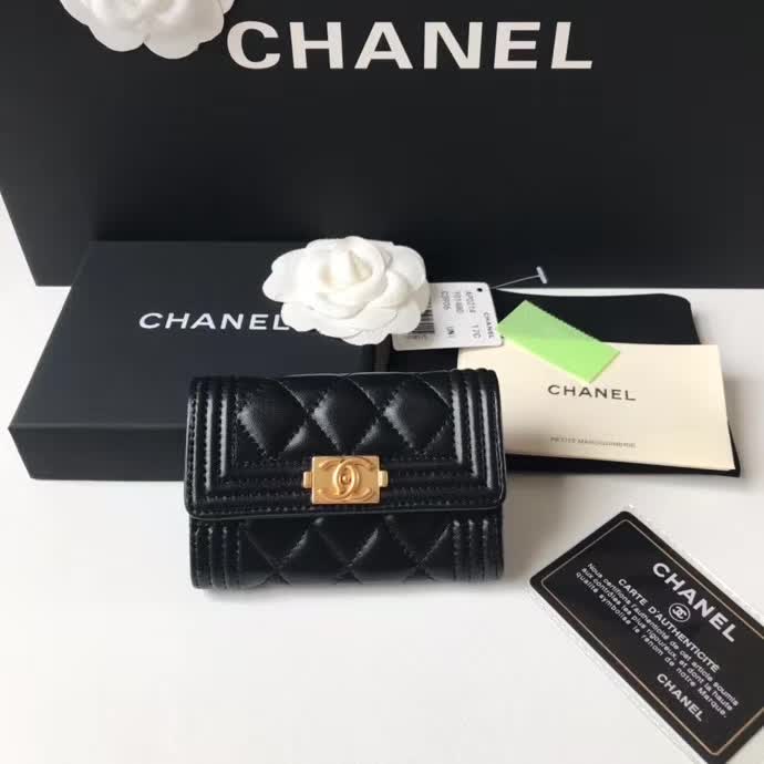 Chanel Boy Flap Card Holder black