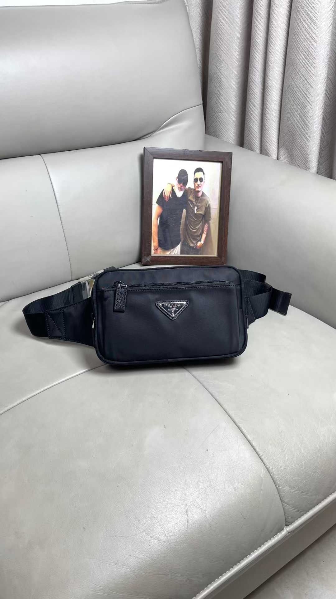 Prada Black Re-nylon And Saffiano Leather Belt Bag