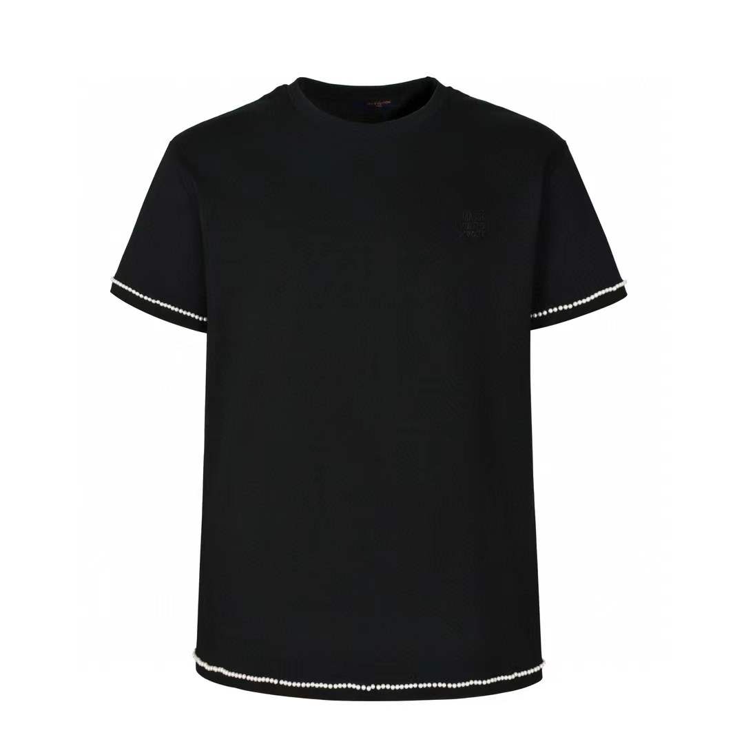 LV Pearl-Embellished Cotton T-Shirt black