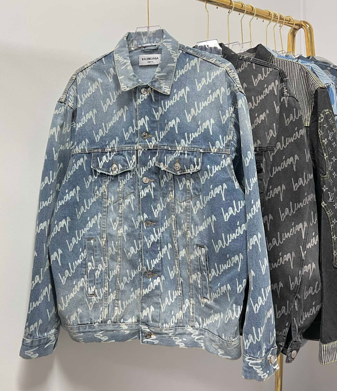 Balenciaga blue denim logo all over jacket