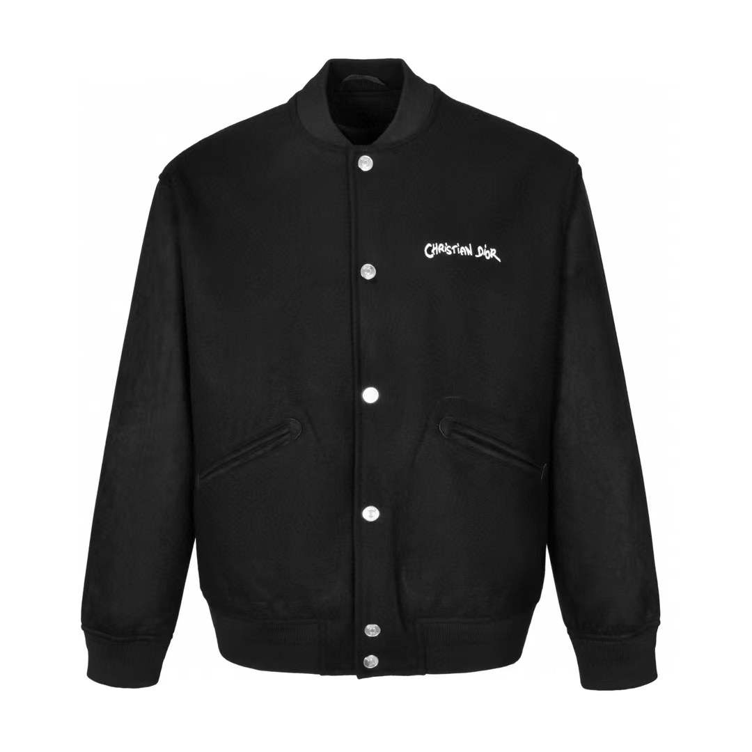 Christian Dior Black Script Souvenir Varsity Jacket