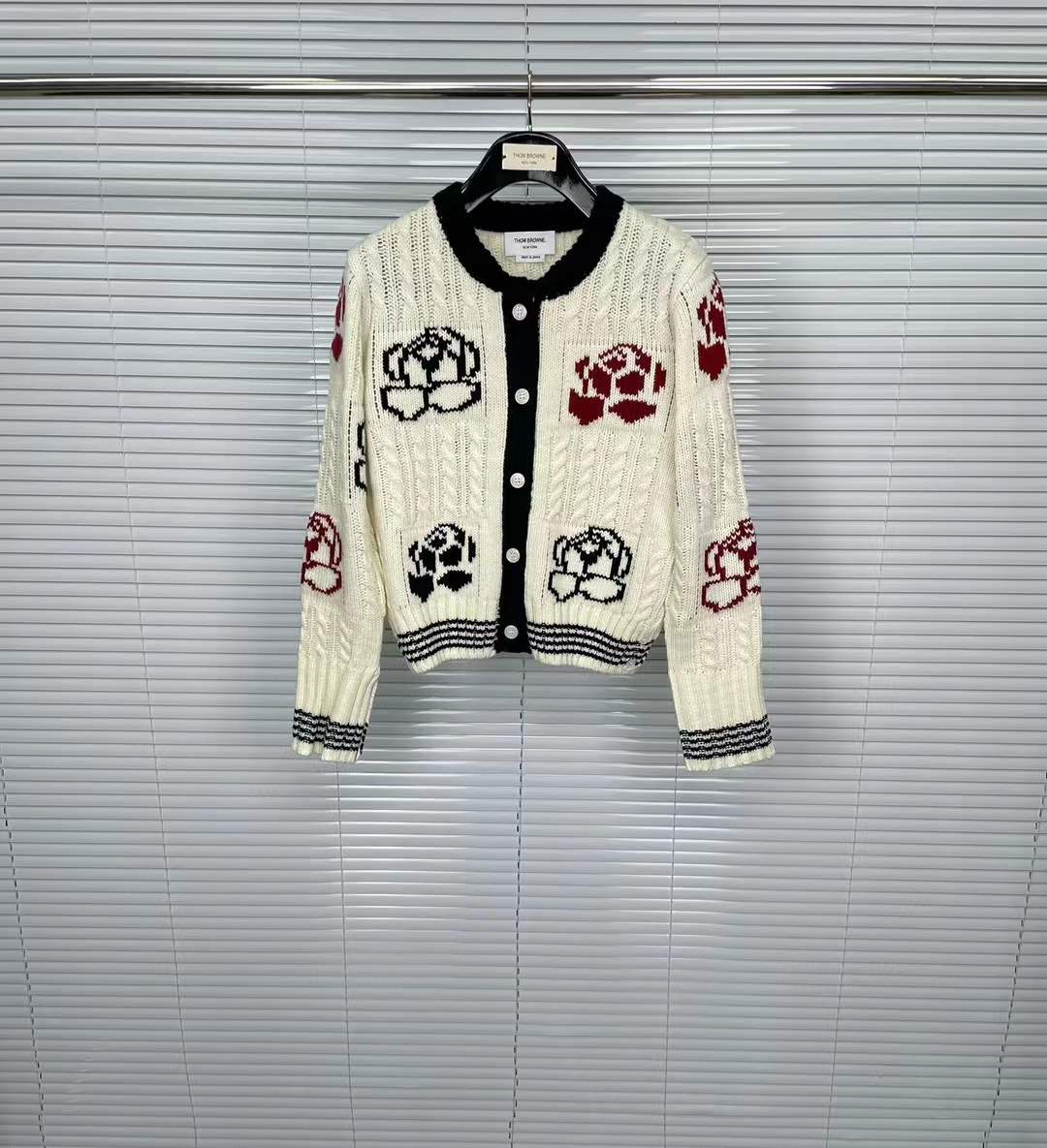 Thom Browne Rose Intarsia Cable Knit Cardigan Sweater woman