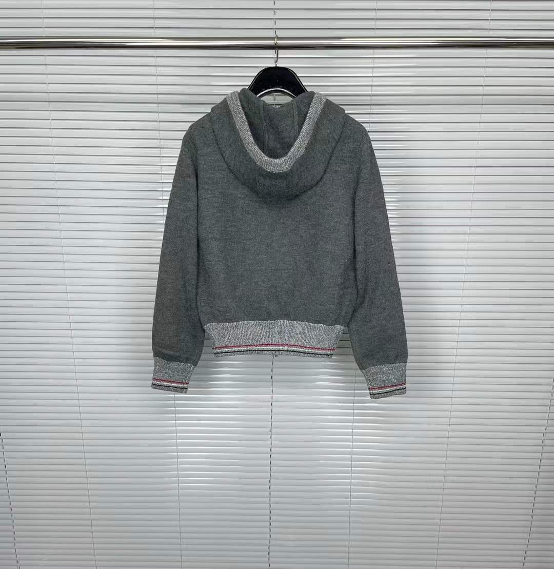 Thom Browne Striped Zip-Up Hoodie Grey