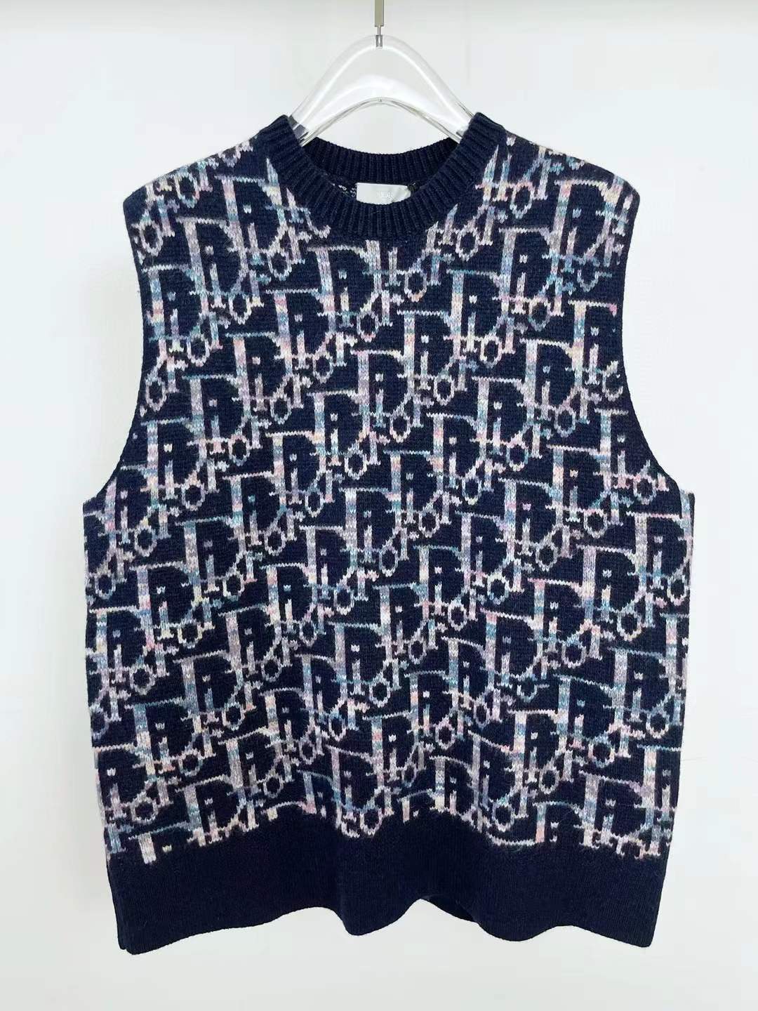 Christian Dior Blue and White Sleeveless Sweater