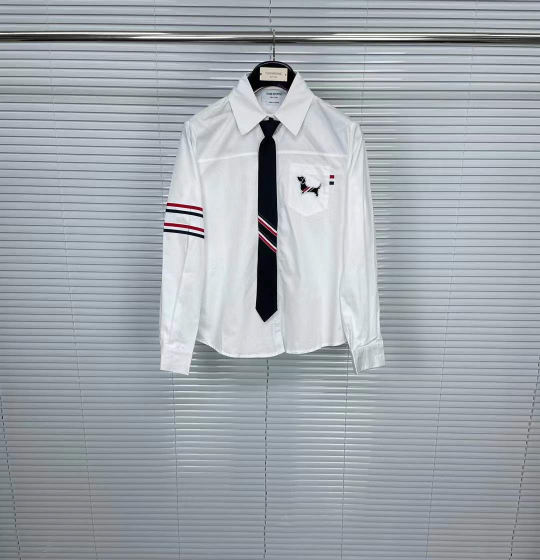Thom Browne Embroidered Puppy Long Sleeve shirt white